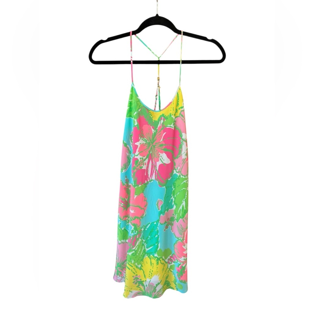 Lilly Pulitzer Maisy Slip Mini Dress Shorely Blue Fig Print Floral  Silk XS - Picture 2 of 7
